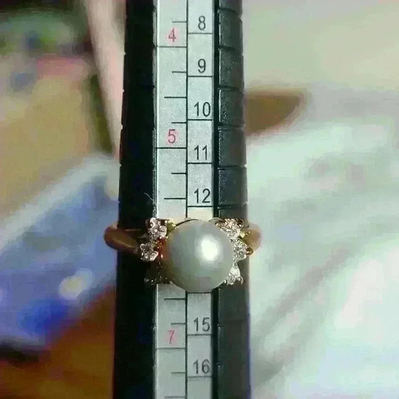 Gold tone light blue  pearl rhinestones (CZ ?) ring size 6 NWOT - Picture 13 of 16